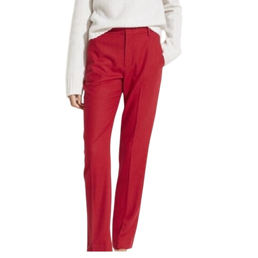 Vince Flannel Tailored Pants Womens 4 Crimson Red‎ Straight Work Modern Classic